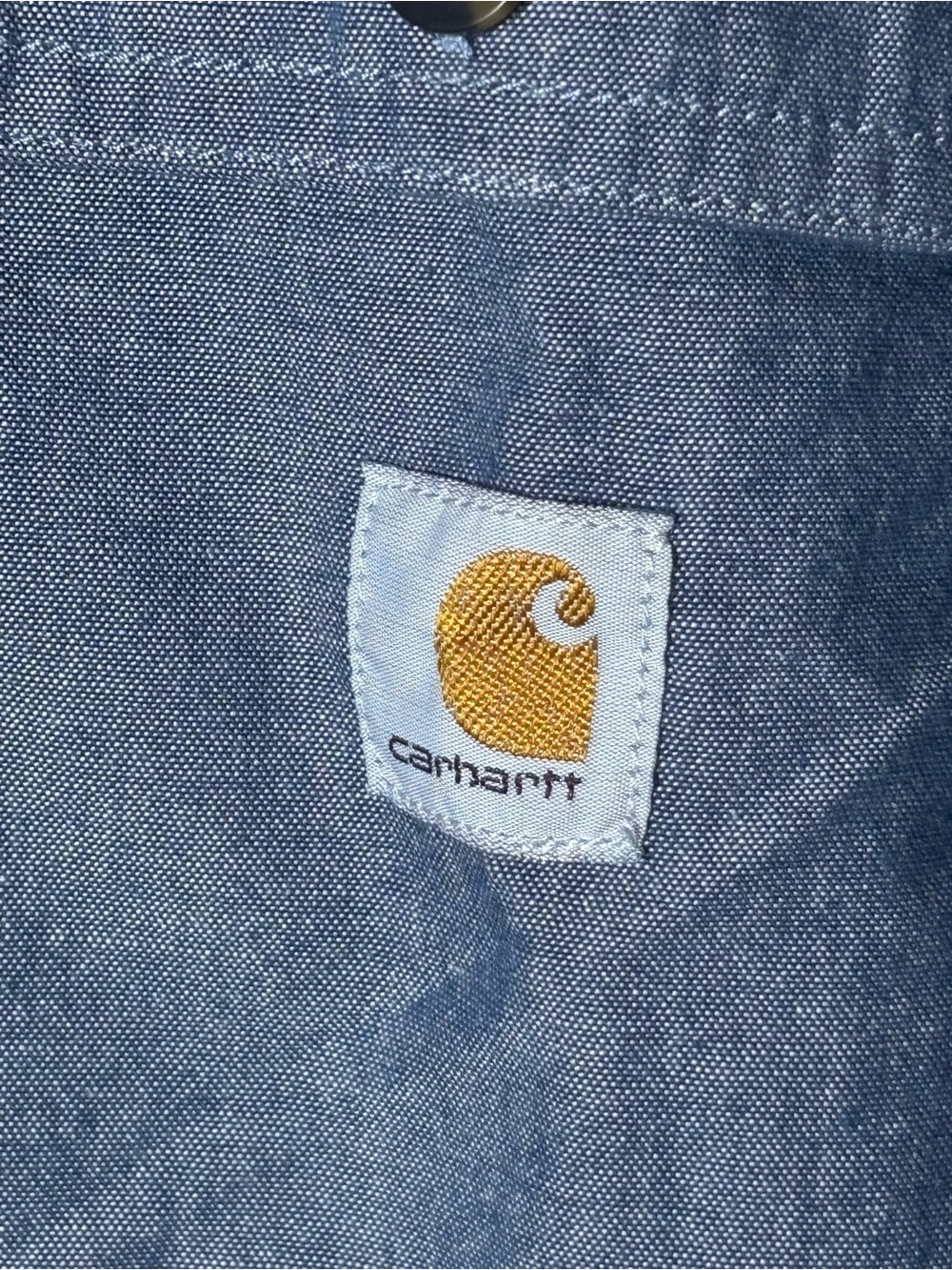 Carhartt Mens XL Loose Fit Blue Chambray Work Shirt Button Up Long Sleeve - Picture 2 of 9